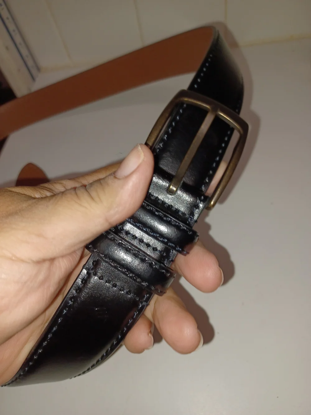 Nwt Men's Warehouseb Black Italian Leather Belt with Brass Buckle